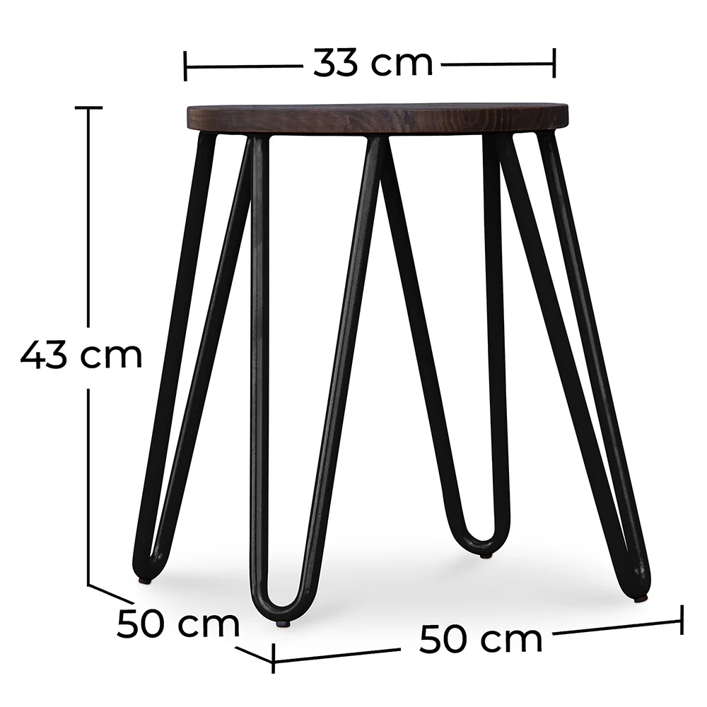 Round Bar Stool - Industrial Design - Wood & Steel - 43cm - Hairpin image 10