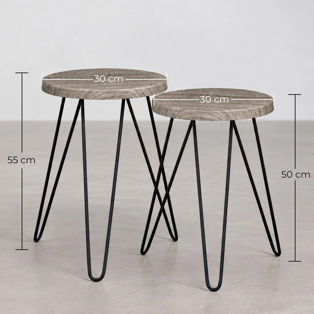 Zestaw 2 stolików bocznych - Wzór przemysłowy - Drewno i metal - Hairpin image 10