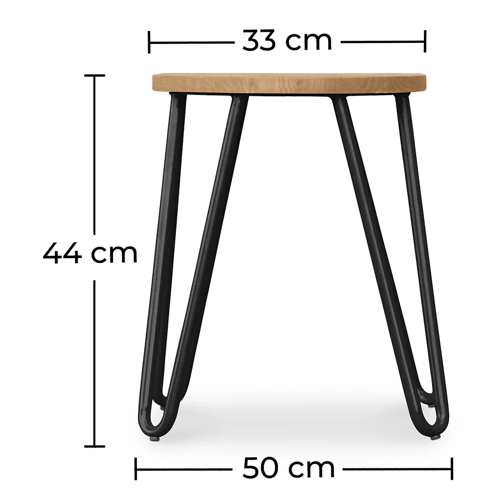 Okrągły stołek barowy - Industrial Design - Wood & Steel - 44cm - Hairpin image 10