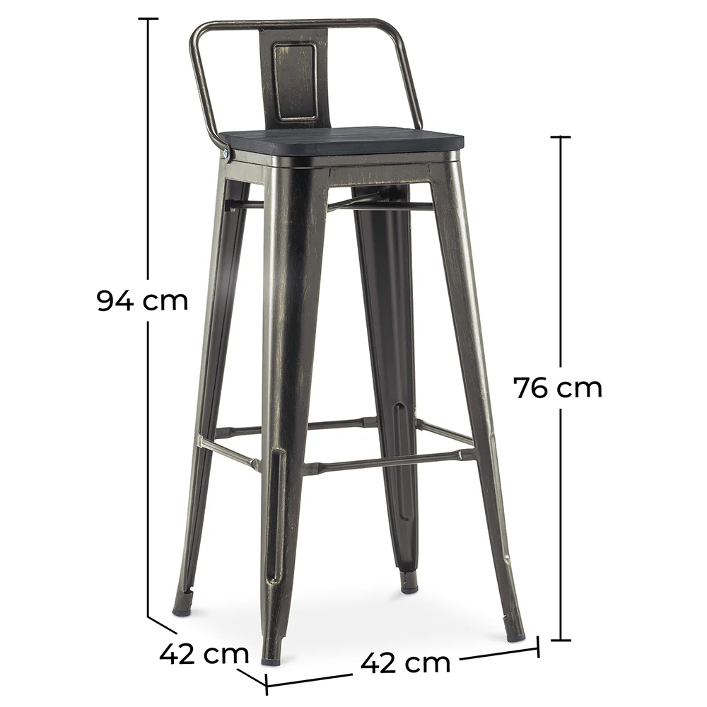 Stołek barowy z oparciem - Wzornictwo przemysłowe - Drewno & stal - 76cm - Stylix image 10