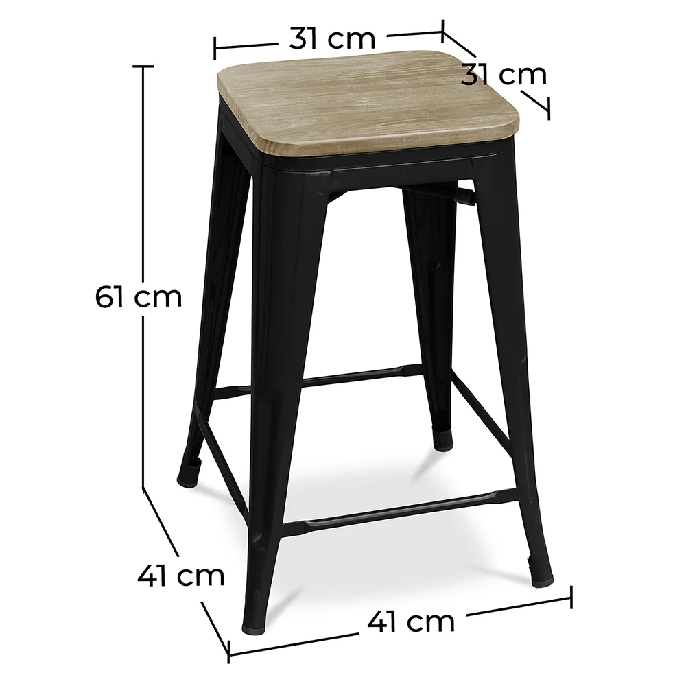 Stołek barowy z oparciem - Industrial Design - Wood & Steel - 61cm - Stylix image 10