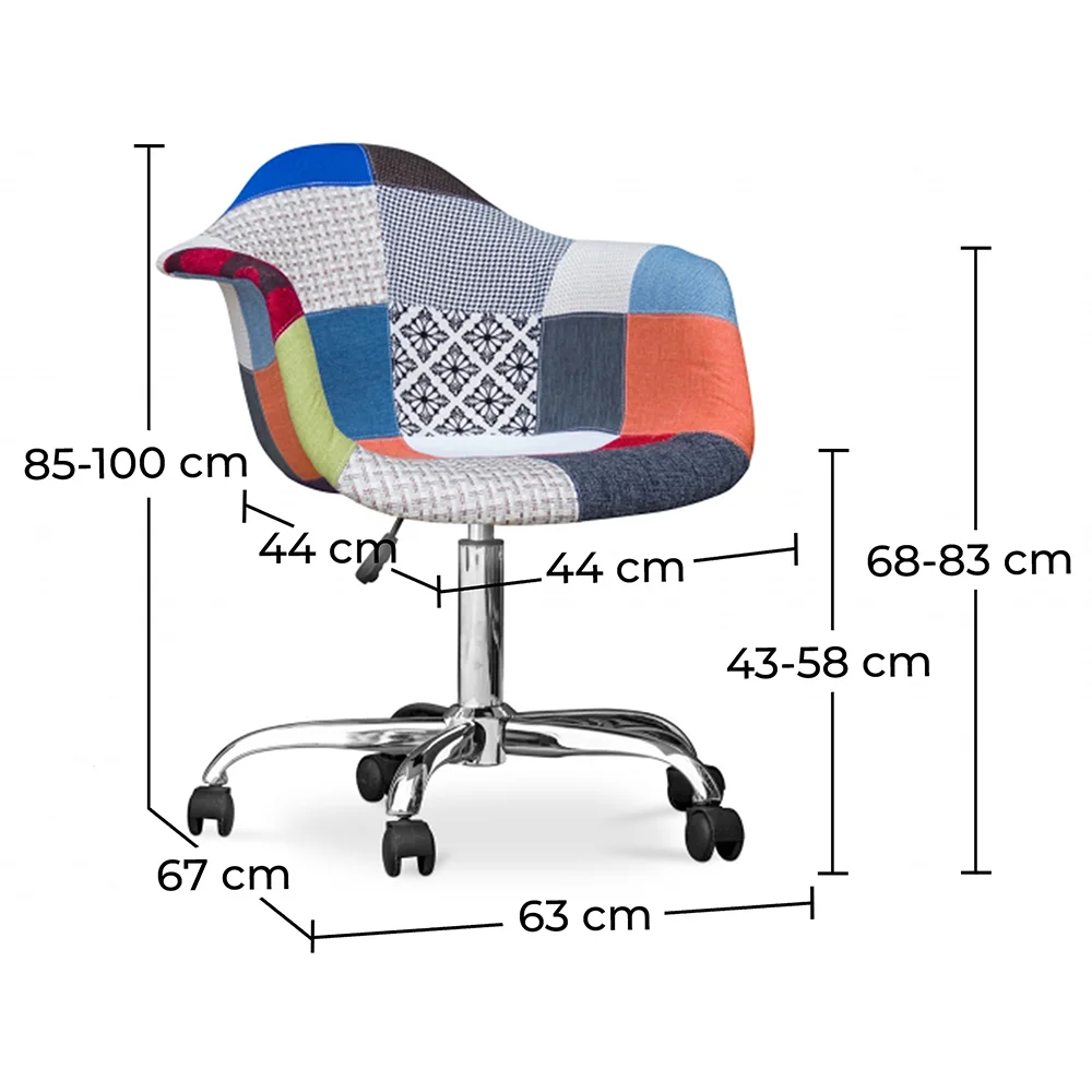 Krzesło biurowe z podłokietnikami - Krzesło do biurka z kółkami - Tapicerowane w Patchwork - Pixi image 10