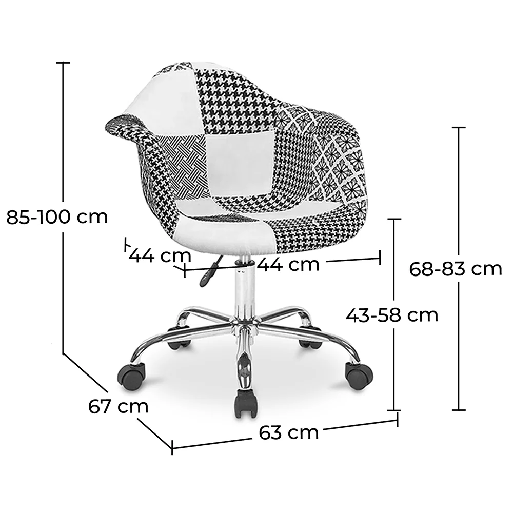 Krzesło biurowe z podłokietnikami - Krzesło do biurka z kółkami - Tapicerowane w Patchwork - Czarno-biały - Weston image 10