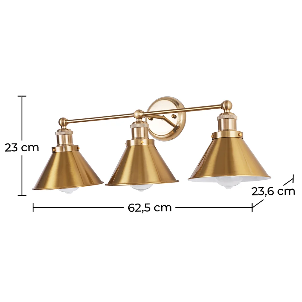 Lampa ścienna - Złota - Design Vintage - 3 reflektory - Remir image 10