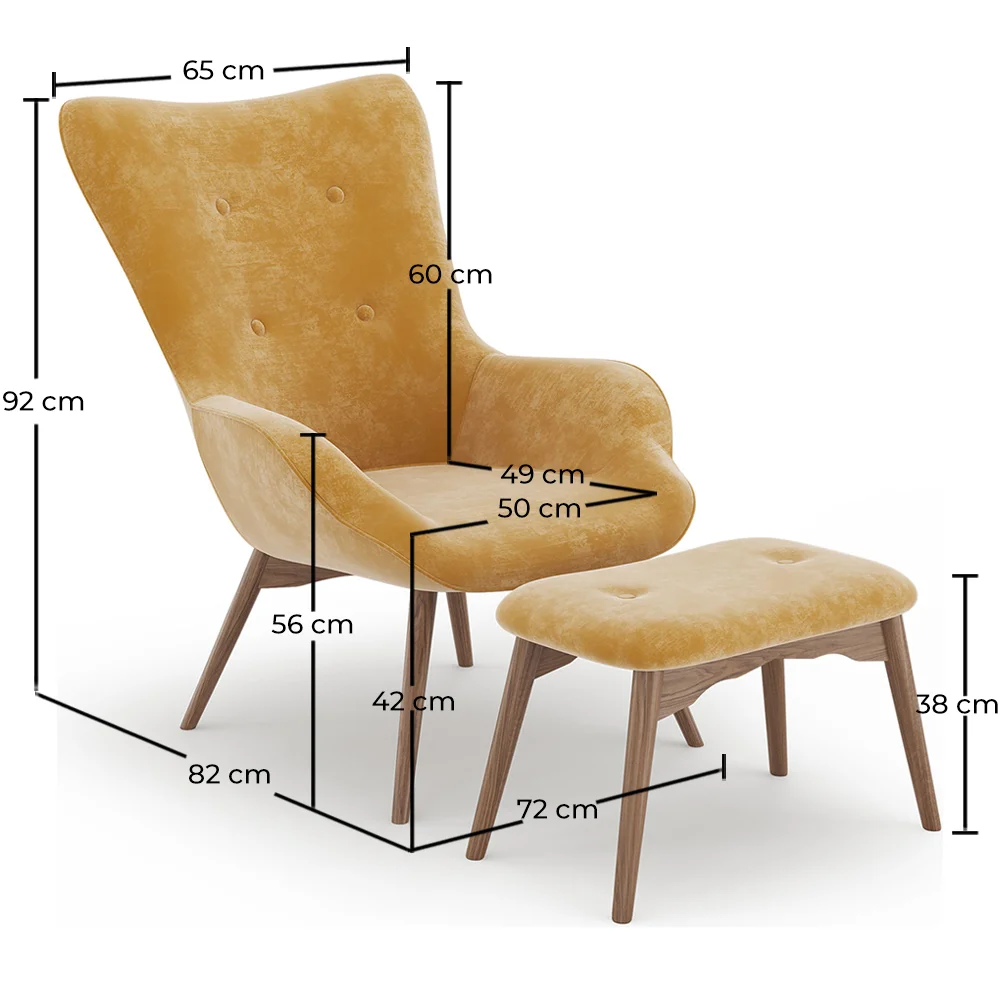 Fotel z podnóżkiem - tapicerowany aksamitem - styl skandynawski - Huda image 10