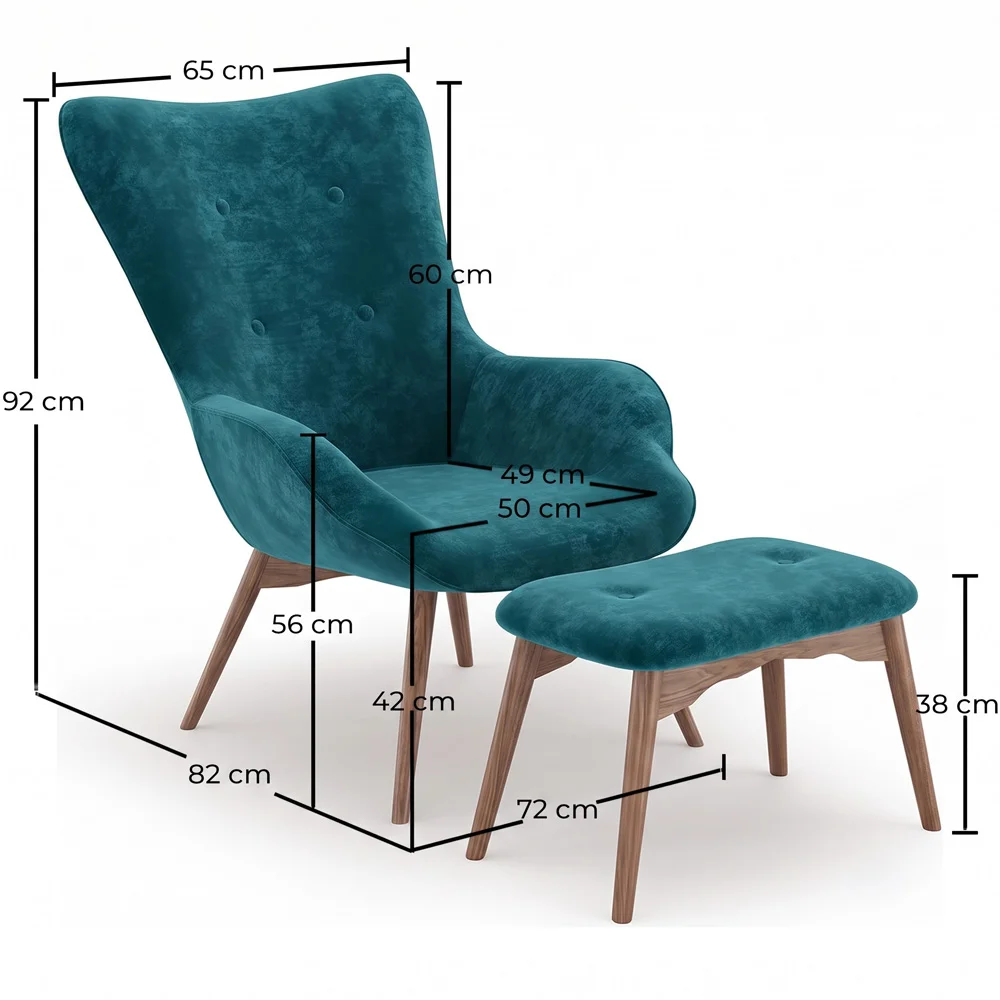 Fotel z podnóżkiem - tapicerowany aksamitem - styl skandynawski - Huda image 10