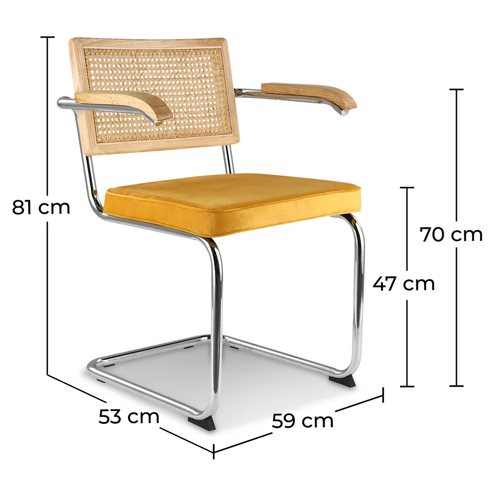 Krzesło do jadalni z podłokietnikami - tapicerowane aksamitem - drewno & rattan - Martha image 10