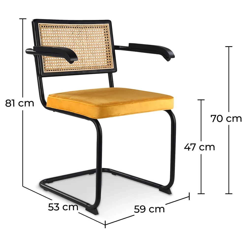Krzesło do jadalni z podłokietnikami - tapicerowane aksamitem - drewno i rattan - Puila image 10