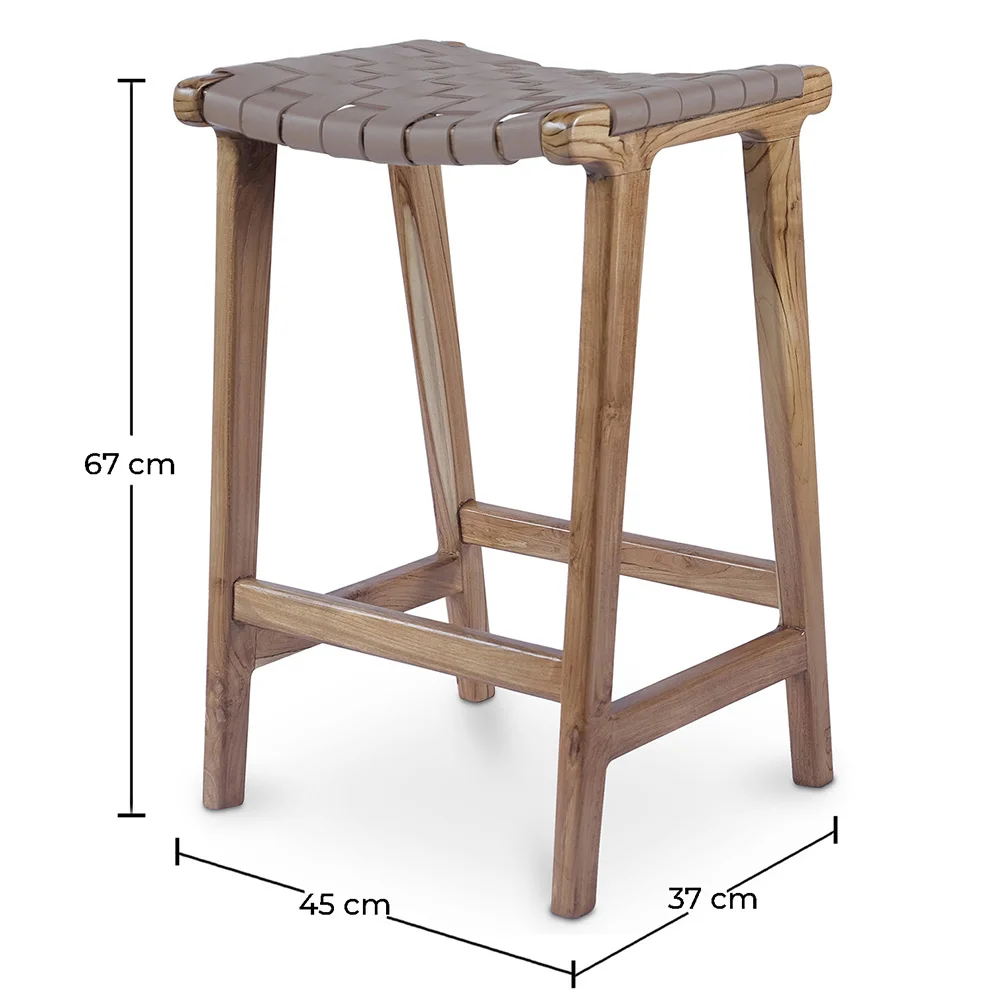 Stołek barowy drewniany - Boho Bali Design - skóra - Recia image 10