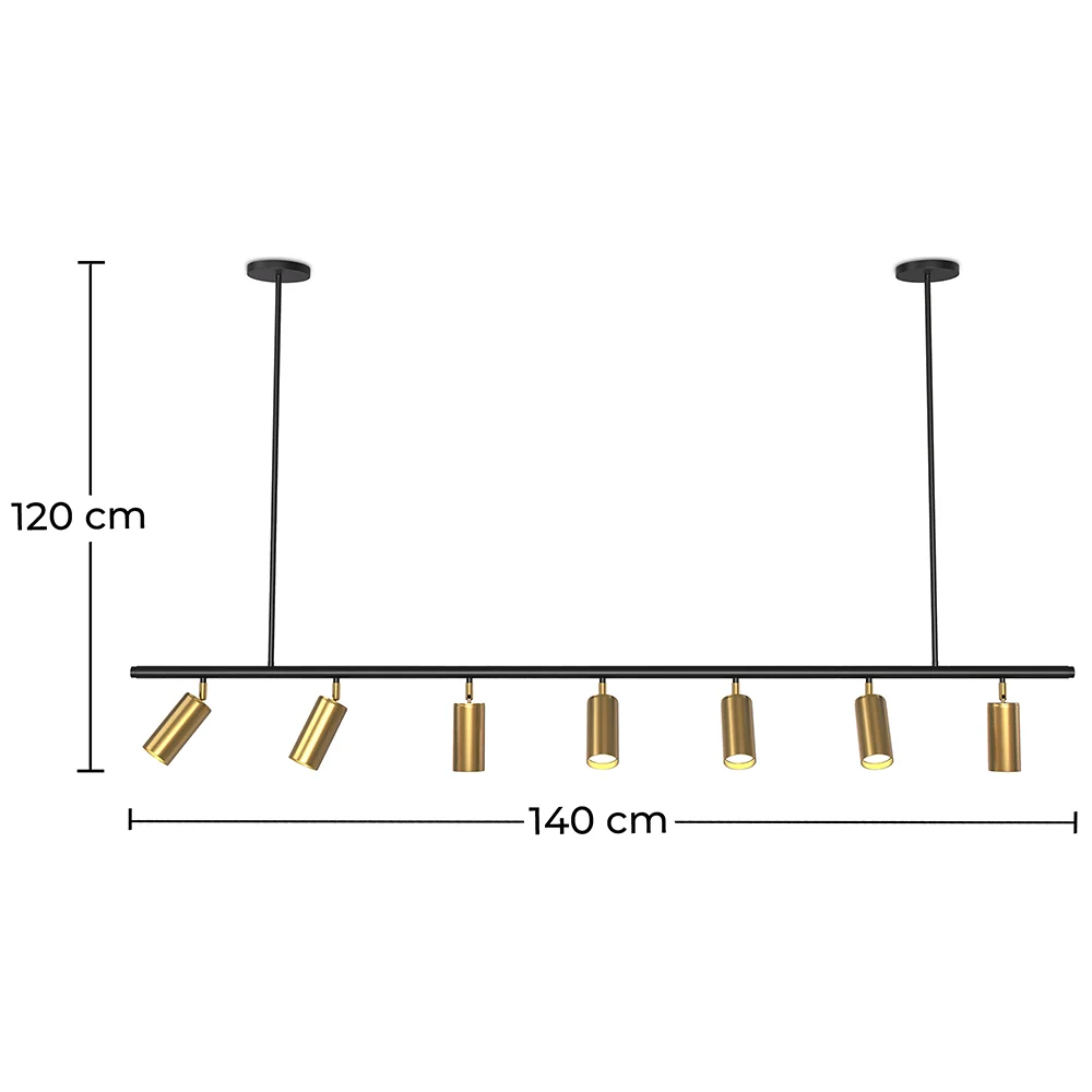 Lampa sufitowa szynowa - 7 regulowanych złotych reflektorów - 140CM image 10