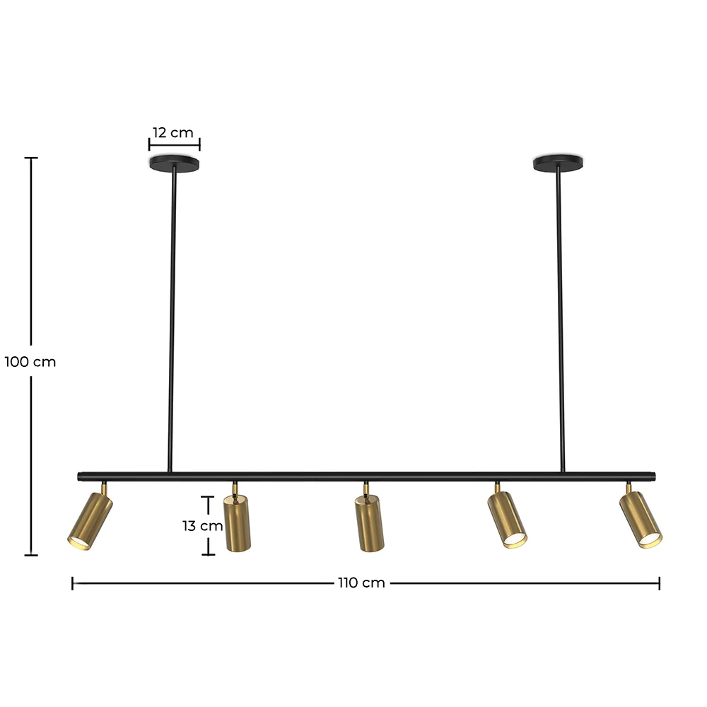 Lampa Szynowa sufitowa - 5 Regulowanych Złotych Reflektorów - 110CM image 10