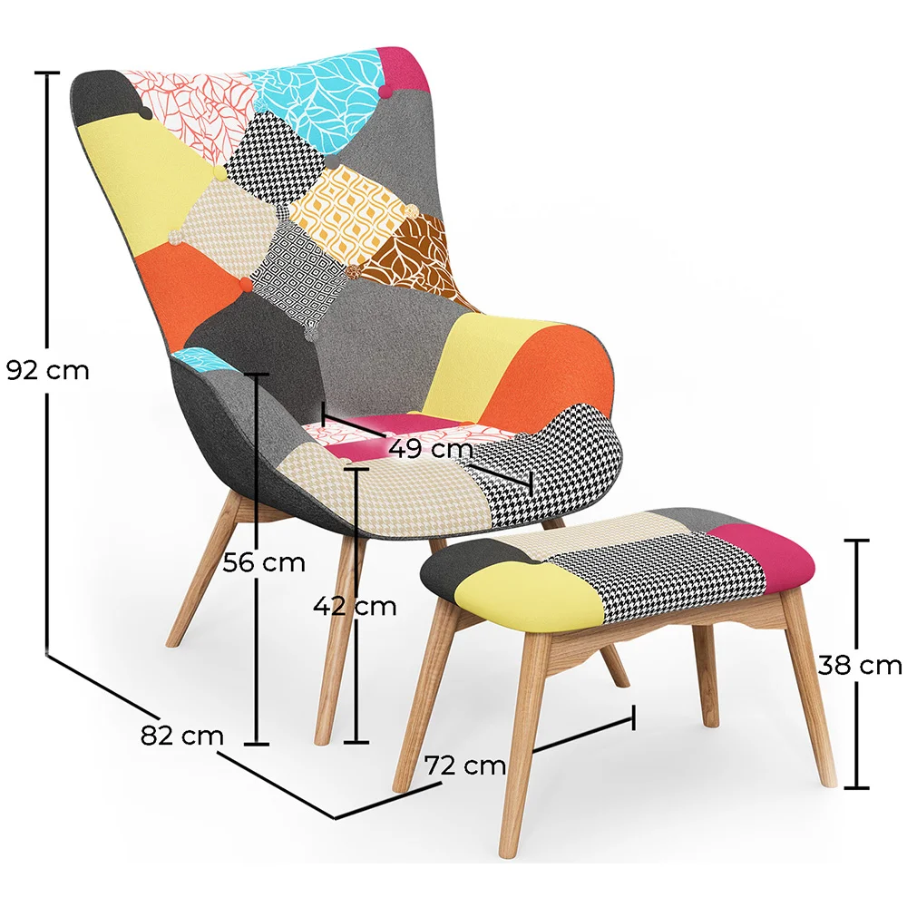 Fotel z podnóżkiem - tapicerowany w patchworku - Kontur image 10