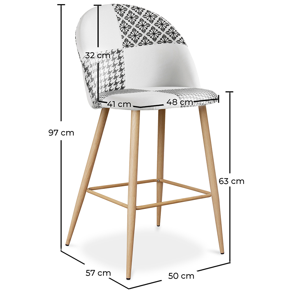 Patchworkowy stołek tapicerowany - styl skandynawski - 63cm-  czarno-biały - Evelyne image 10