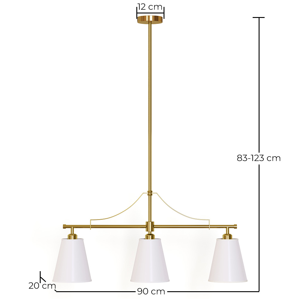 Lampa Wisząca Sufitowa z Metalu w Kolorze Postarzanego Złota z 3 Abażurami – Bubles image 10