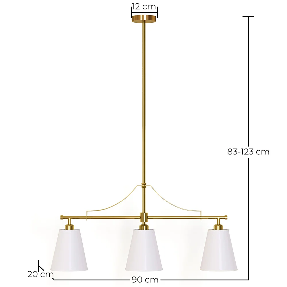 Lampa Wisząca Sufitowa z Metalu w Kolorze Postarzanego Złota z 3 Abażurami – Bubles image 10