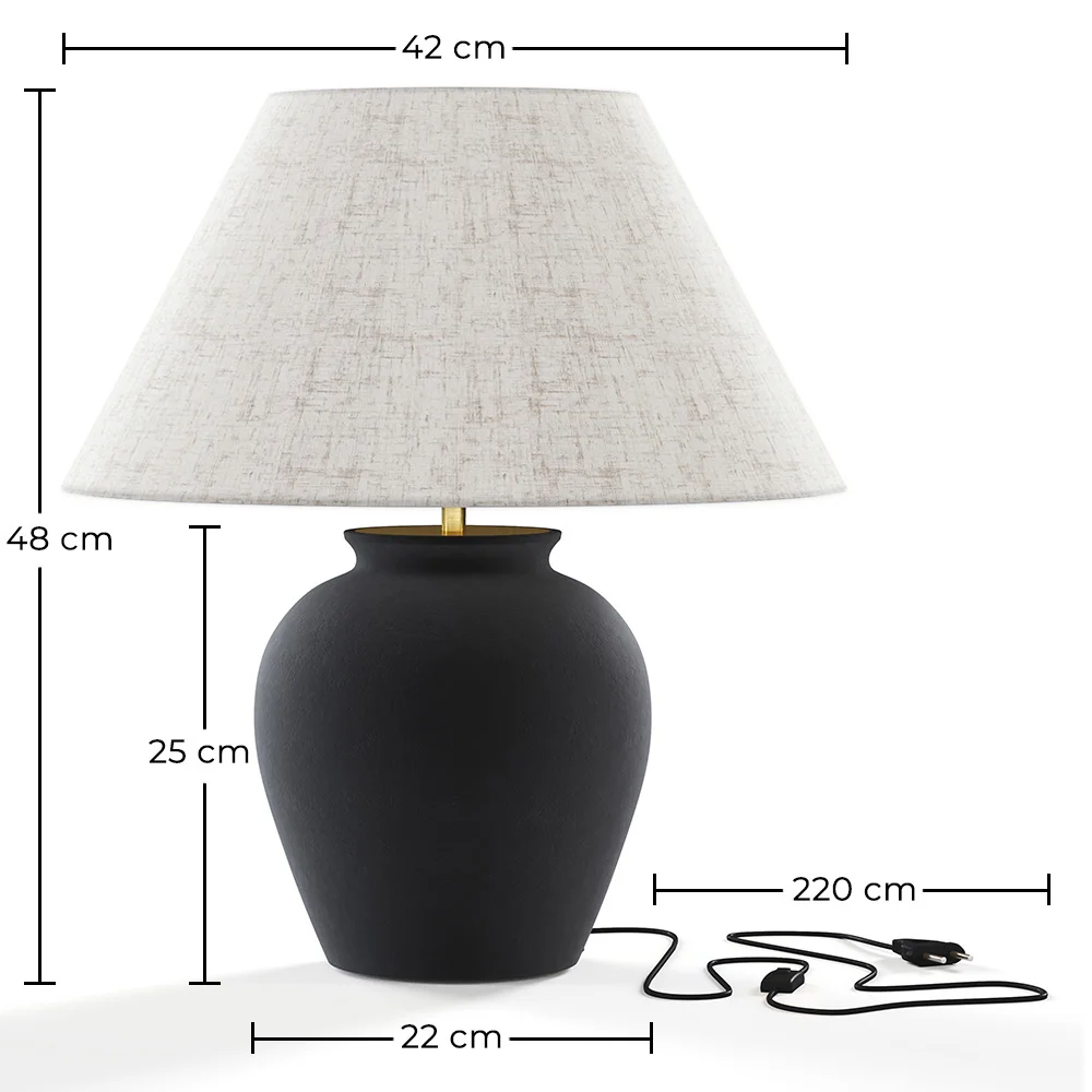 Lampa Stołowa Vintage - Podstawa Ceramiczna i Abażur z Tkaniny - Luno image 10