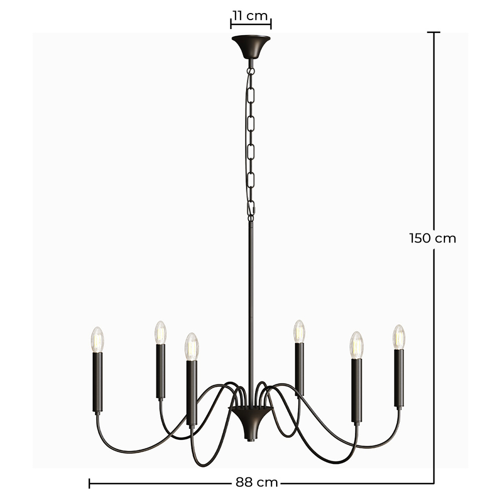 Lampa wisząca metalowa w stylu żyrandola matowa czarna – 6 ramion - Lumella image 10