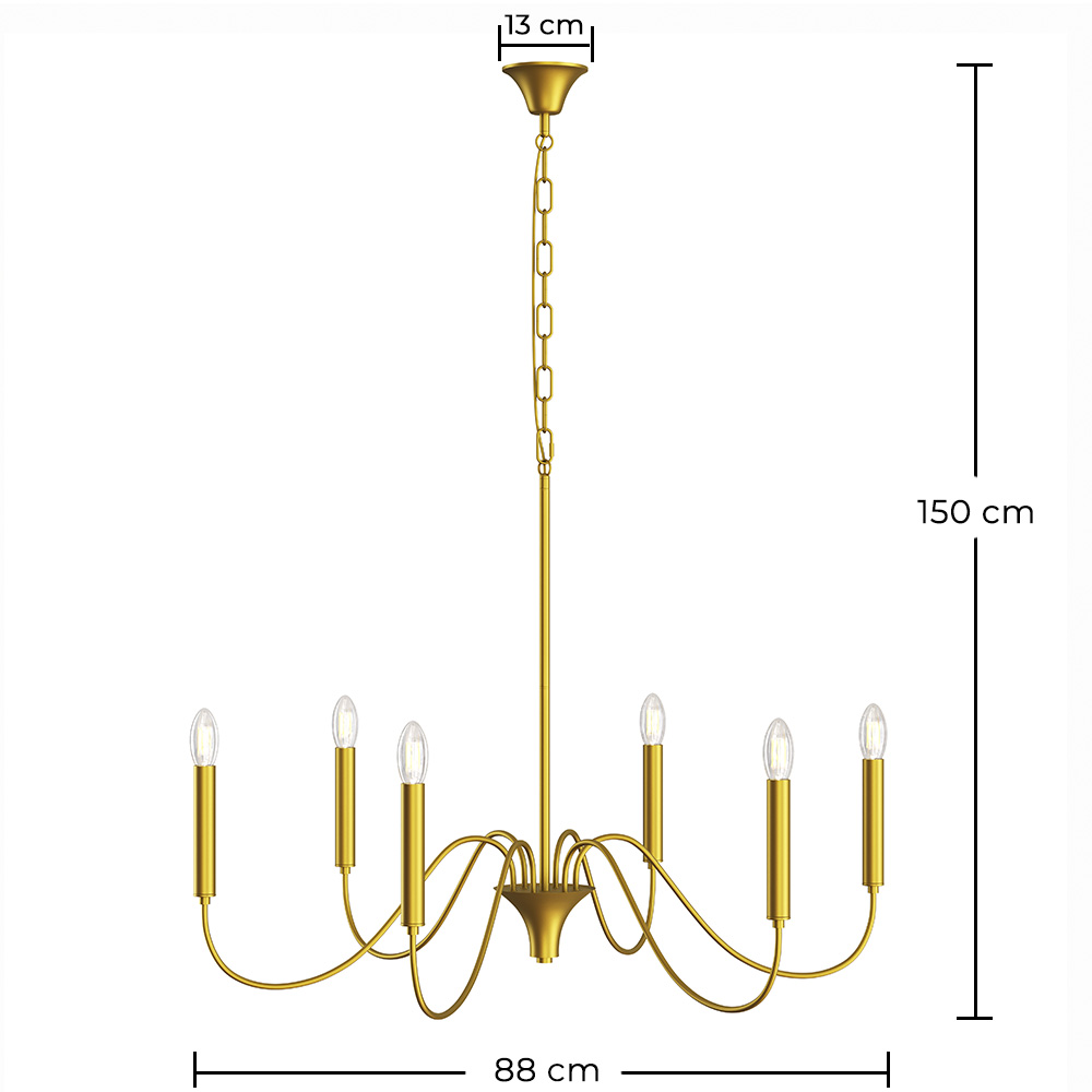 Złota lampa wisząca 6-ramienna – Nowoczesny styl żyrandola z metalu - Vintessa image 10