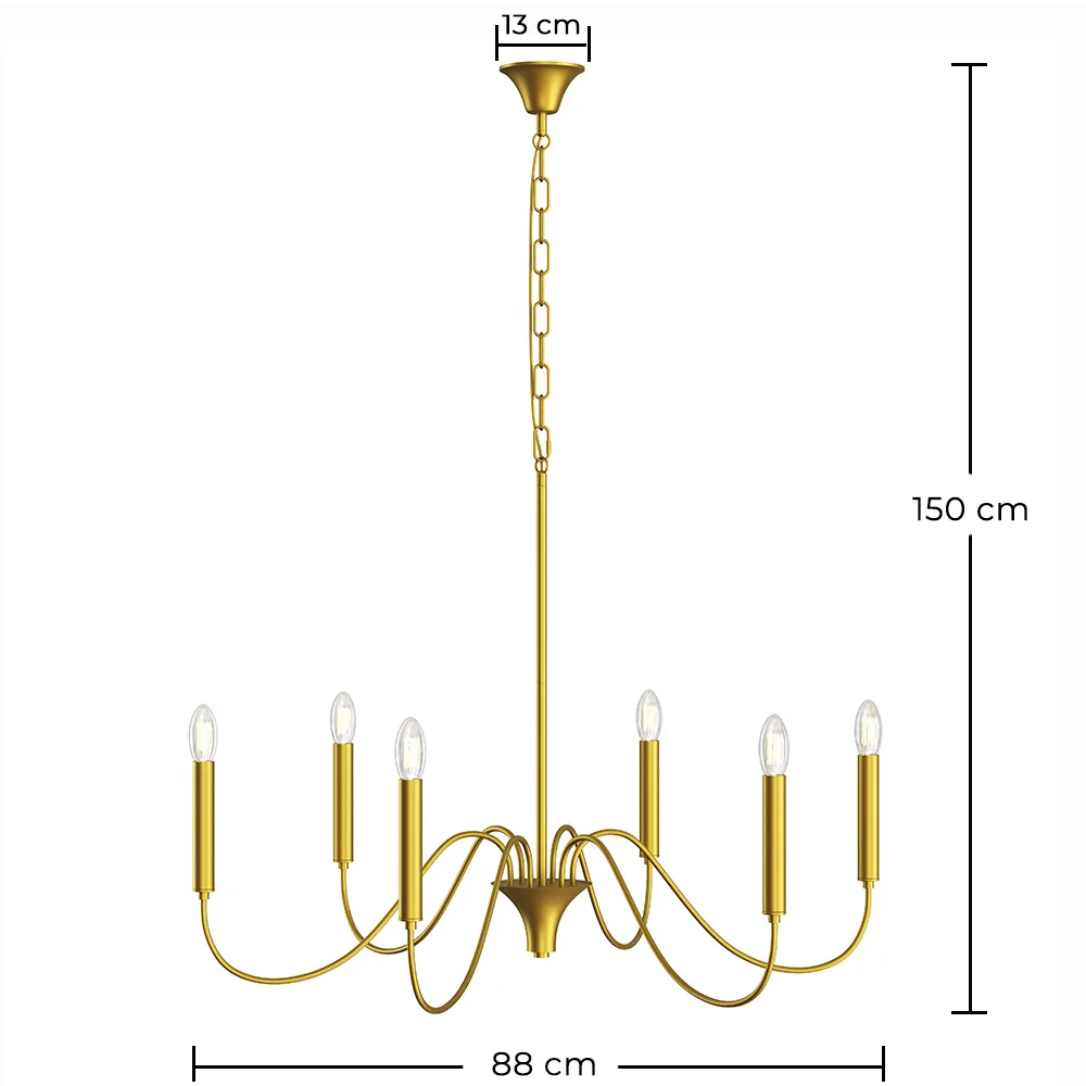 Złota lampa wisząca 6-ramienna – Nowoczesny styl żyrandola z metalu - Vintessa image 10