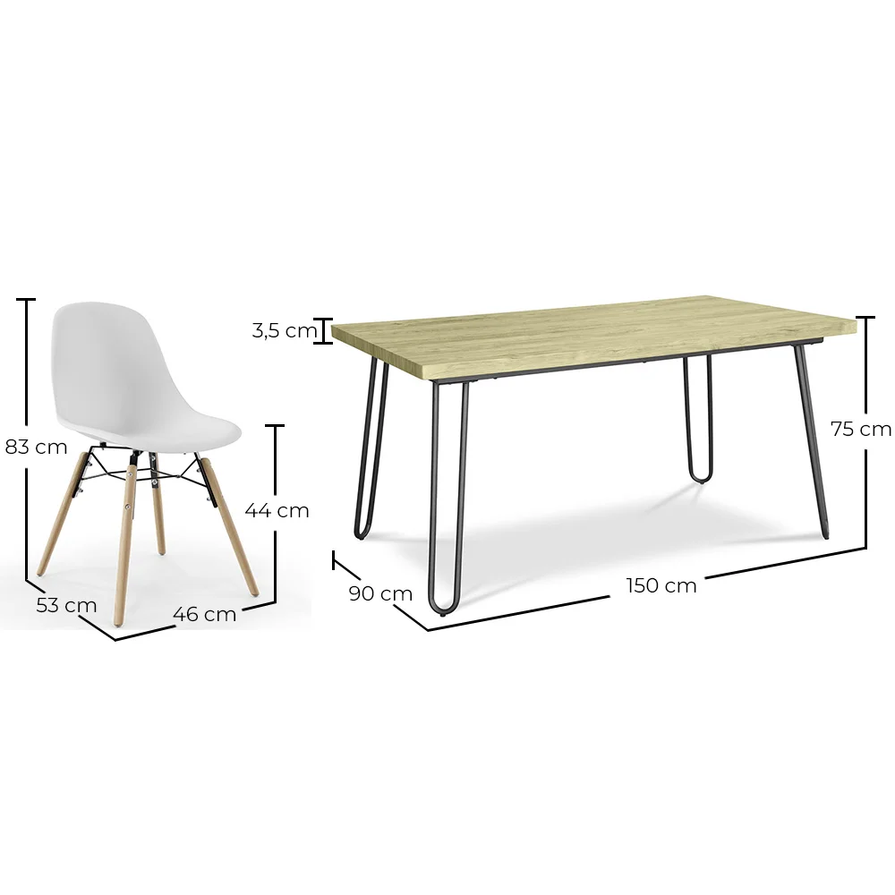 Zestaw Hairpin Stół (90x150 cm) + 6 Krzeseł Jadalnianych Nordic Skögur image 10