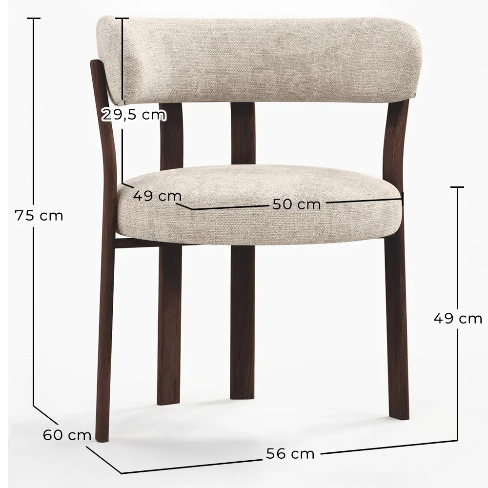 Fotel do salonu z podłokietnikami tapicerowany w tkaninie chenille – Nogi w ciemnym efekcie drewna – Ergonomiczny i nowoczesny design – Okare image 10