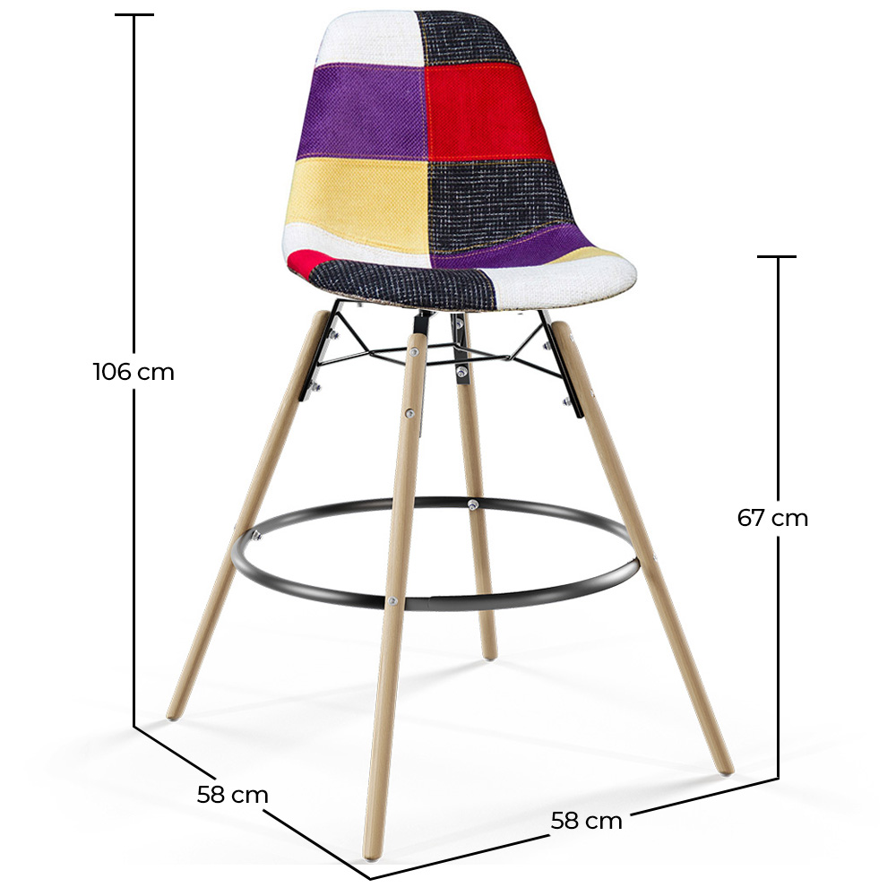 Stołek barowy – Tapicerka Patchwork – Skandynawski design i drewniane nogi – Skögur image 10