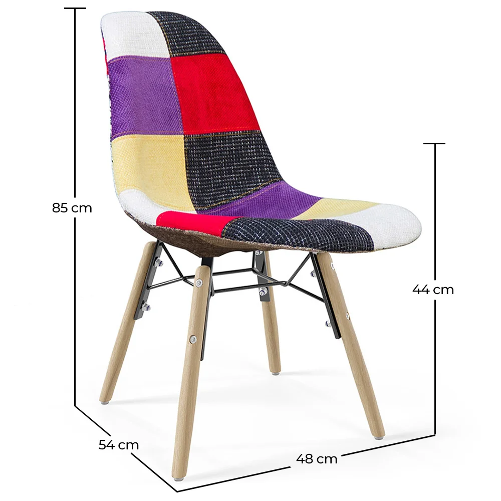 Krzesło do Jadalni - Tapicerka Patchwork - Skandynawski Design i Drewniane Nogi - Skögur image 10