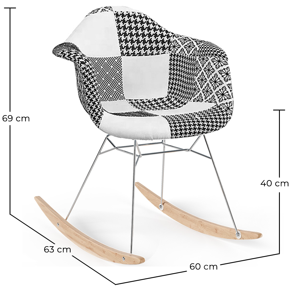 Fotel bujany w stylu nordyckim Patchwork – tapicerowany w tkaninie – Patchwork Sam  image 10