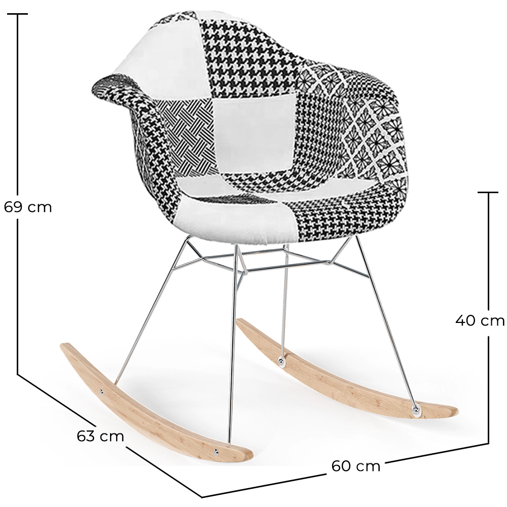 Fotel bujany w stylu nordyckim Patchwork – tapicerowany w tkaninie – Patchwork Sam  image 10