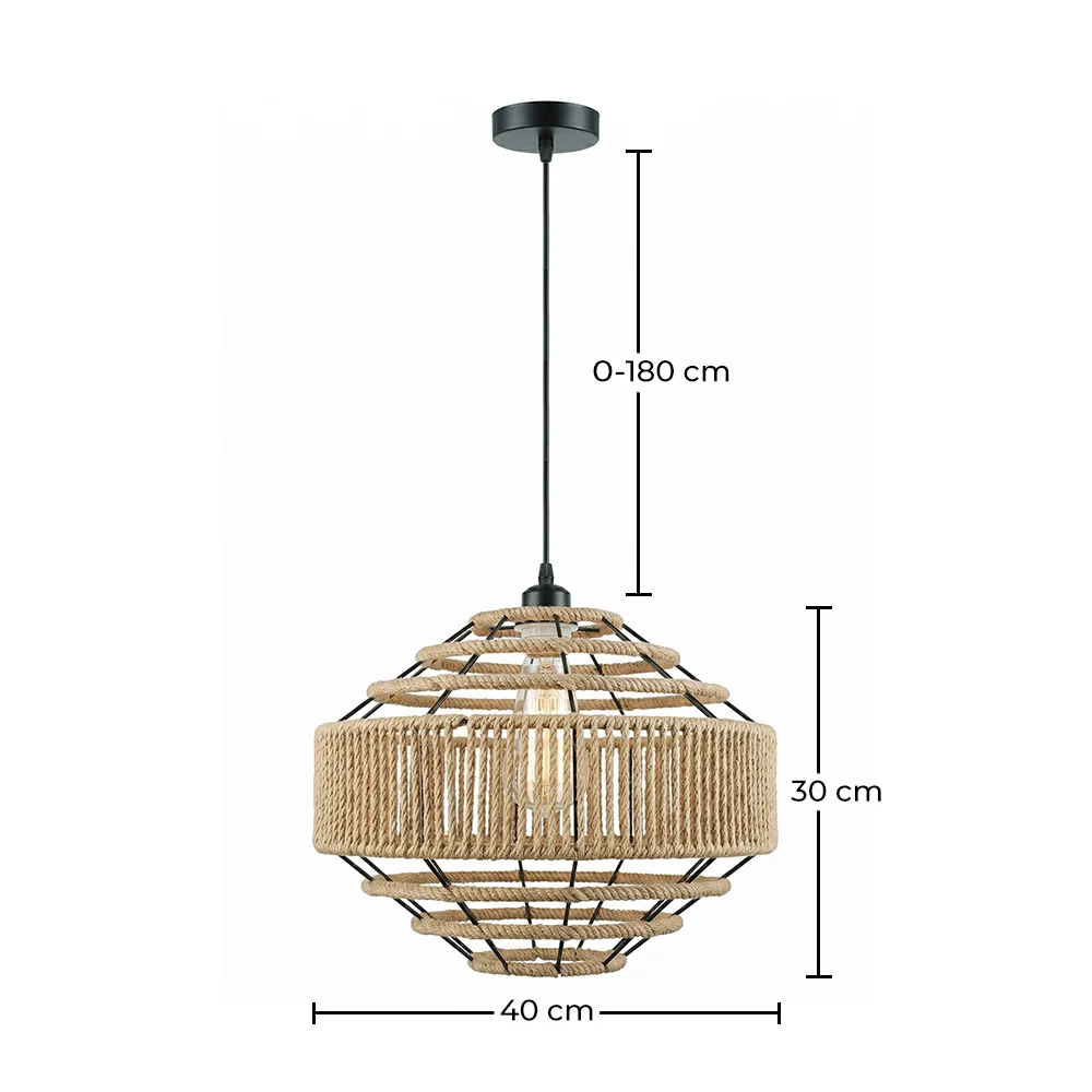 Lampa wisząca - Naturalna lina i czarna metalowa rama - Lapor image 10