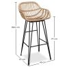 Stołek barowy z rattanu z podłokietnikami - Boho Bali Style - 75cm - Many image 7