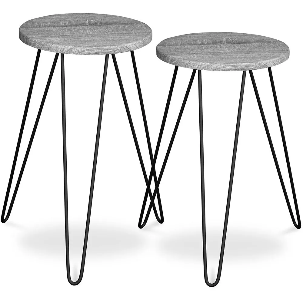 Zestaw 2 stolików bocznych - Wzór przemysłowy - Drewno i metal - Hairpin image 8