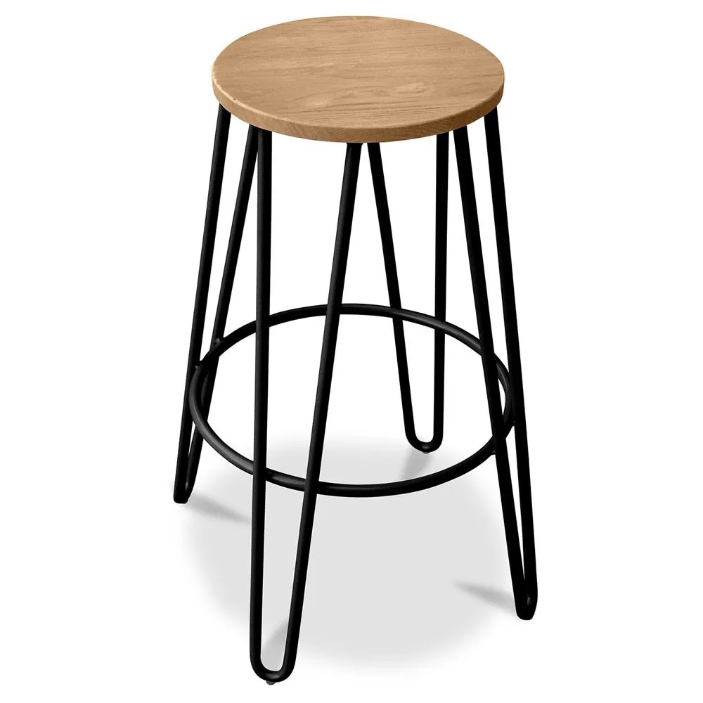 Okrągły stołek - Industrial Design - Wood & Metal - 66cm - Hairpin image 8