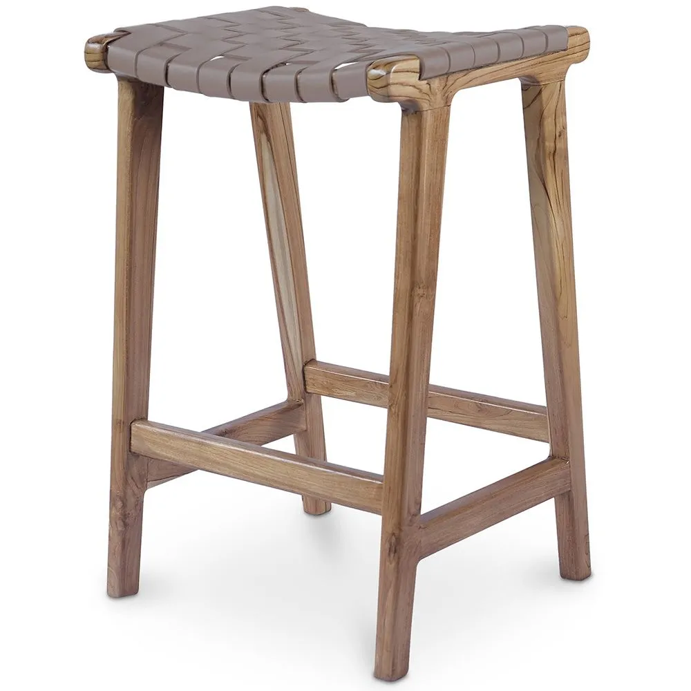 Stołek barowy drewniany - Boho Bali Design - skóra - Recia image 8