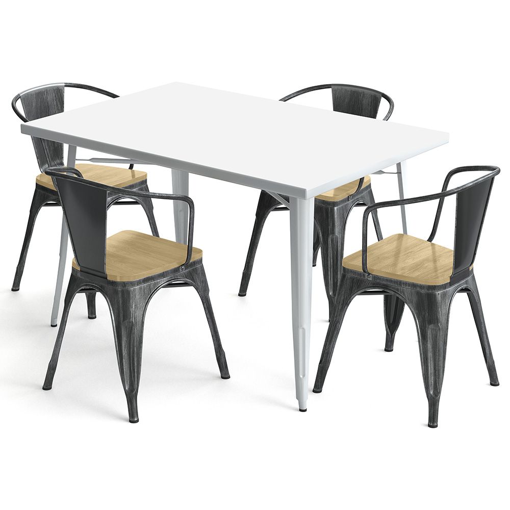 Zestaw stół i 4 krzesła z podłokietnikami Design przemysłowy - New Edition - Bistrot Stylix image 8