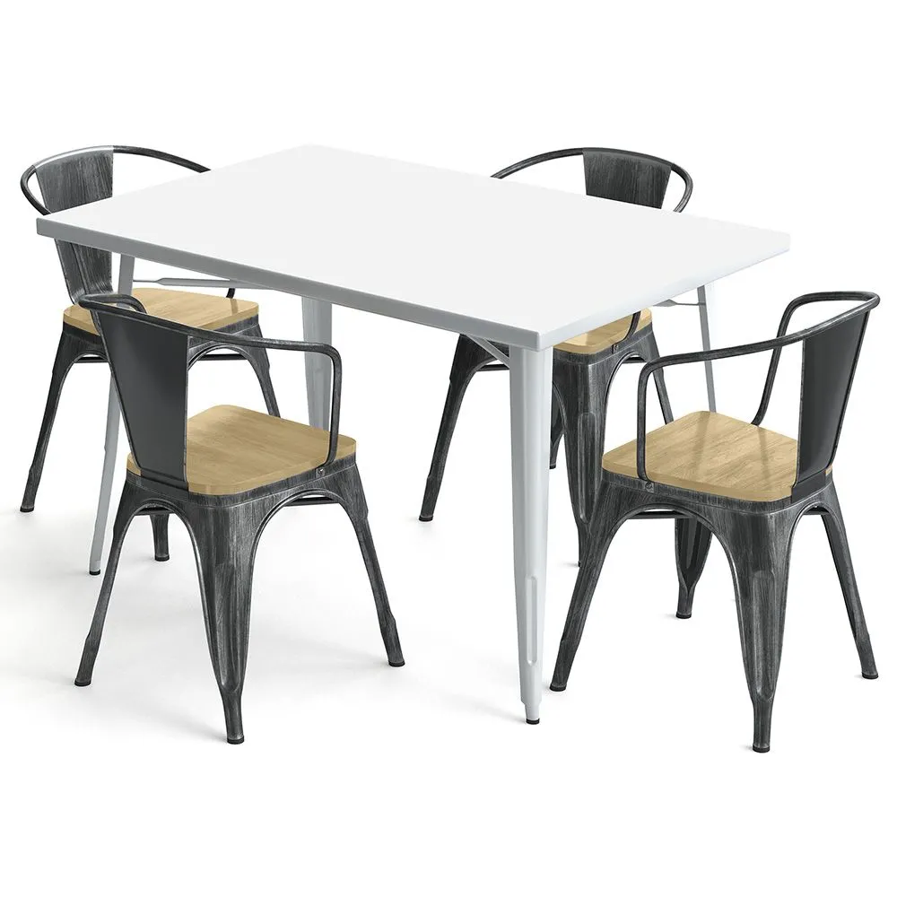 Zestaw stół i 4 krzesła z podłokietnikami Design przemysłowy - New Edition - Bistrot Stylix image 8