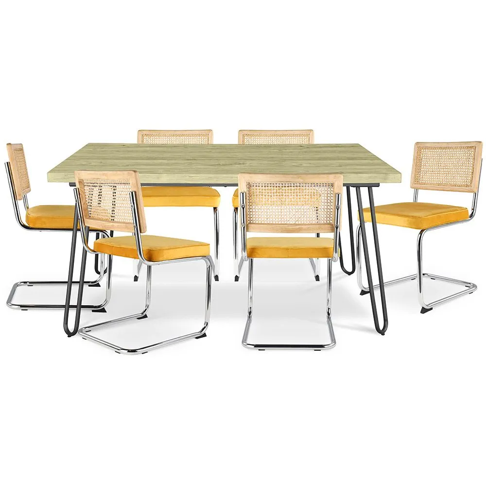 Stół do jadalni 150cm i 6 krzeseł rattanowych - Aksamitna tapicerka - Martha image 8