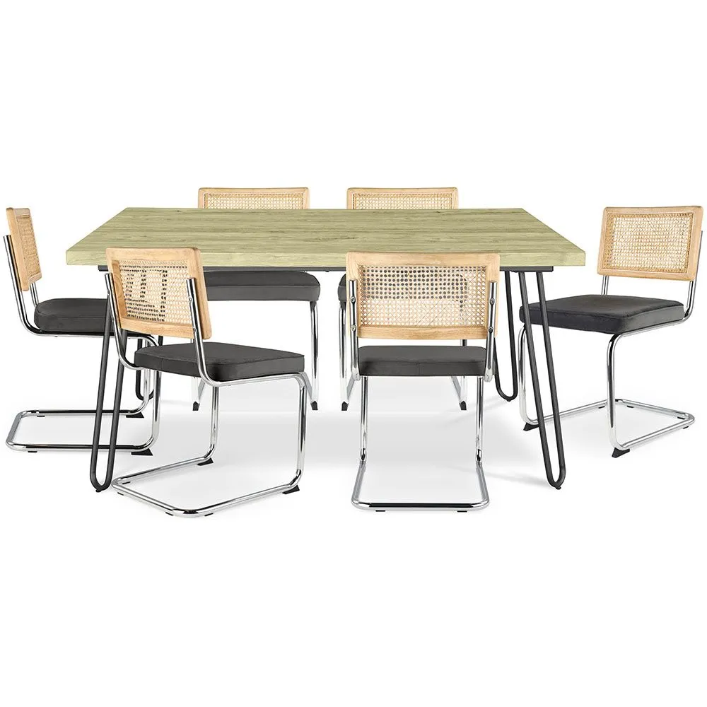 Stół do jadalni 150cm i 6 krzeseł rattanowych - Aksamitna tapicerka - Martha image 8