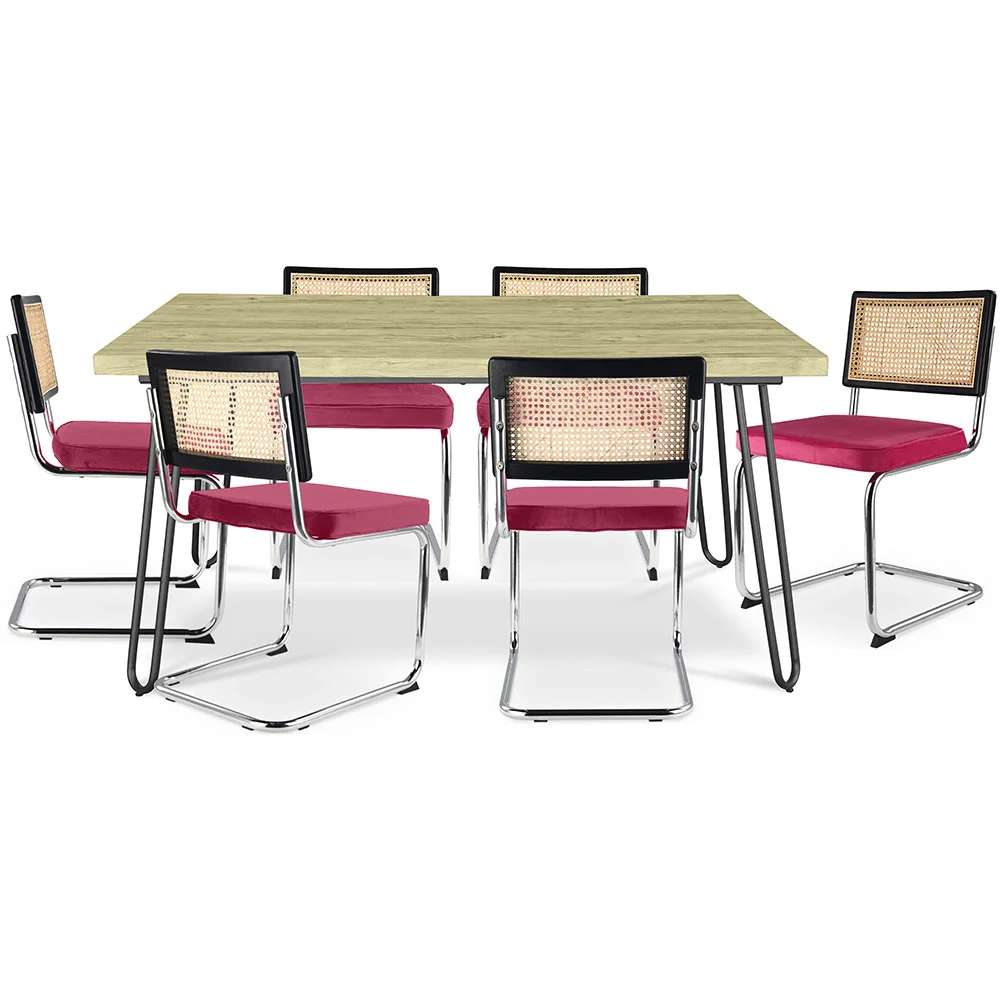 Stół jadalniany 150cm i 6 krzeseł rattanowych - Aksamitna tapicerka - Hyre image 8