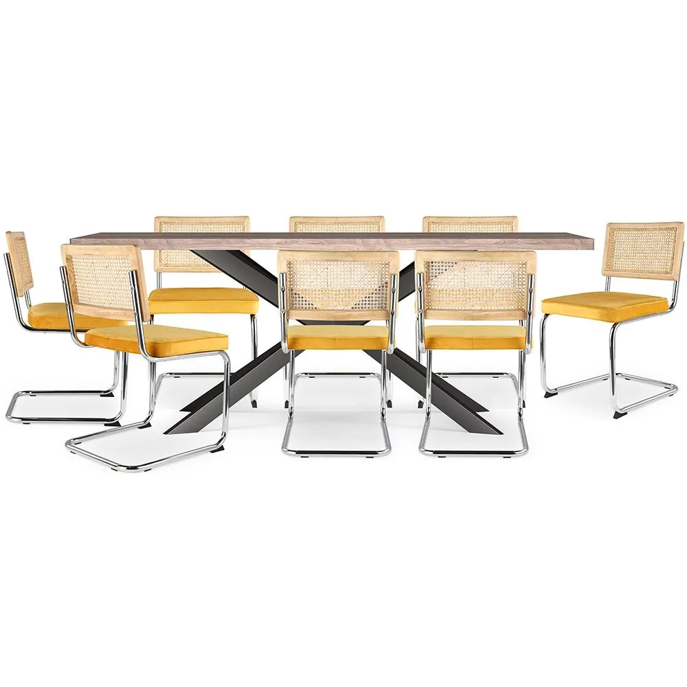 Drewniany stół jadalny w stylu industrialnym (200cm) i 8 krzeseł rattanowych - tapicerowanych aksamitem - Martha image 8