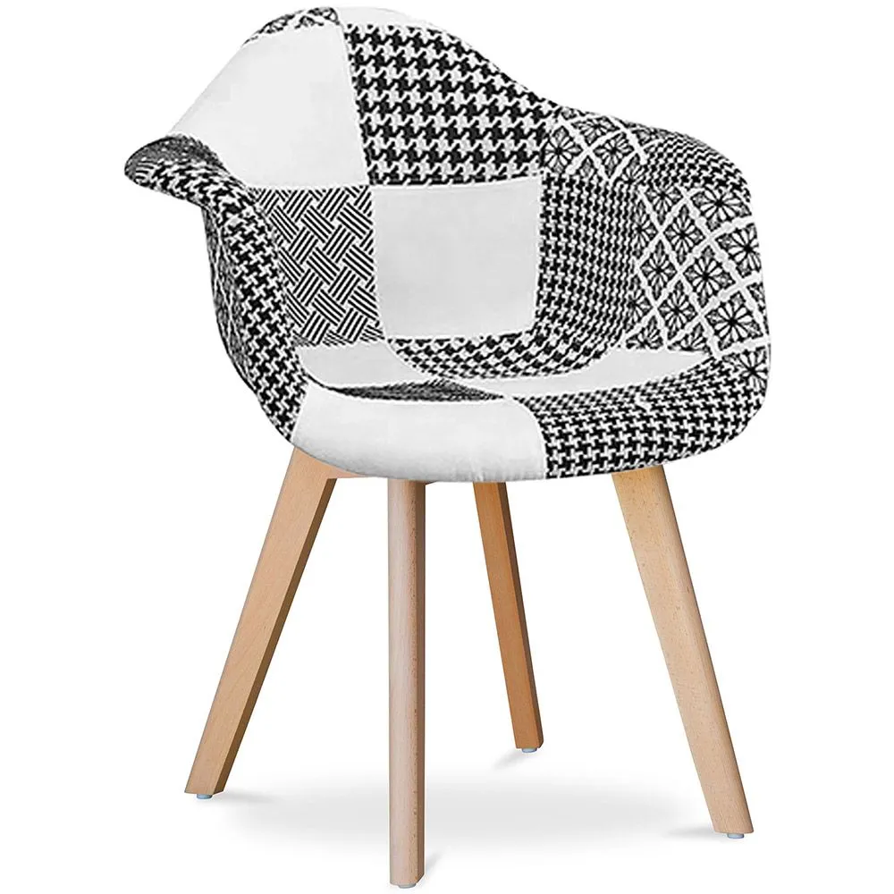 Krzesło do jadalni z podłokietnikami - tapicerowane patchwork - Black & White - Dominic image 8