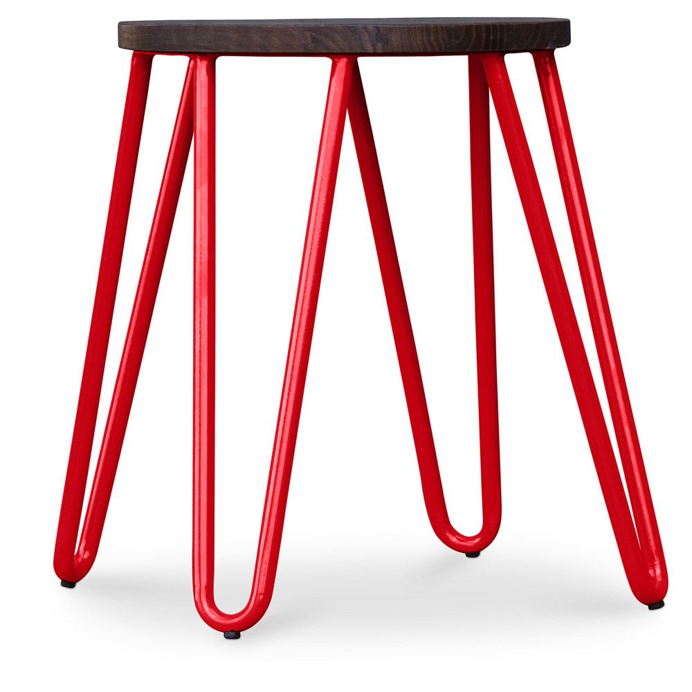 Round Bar Stool - Industrial Design - Wood & Steel - 43cm - Hairpin image 8