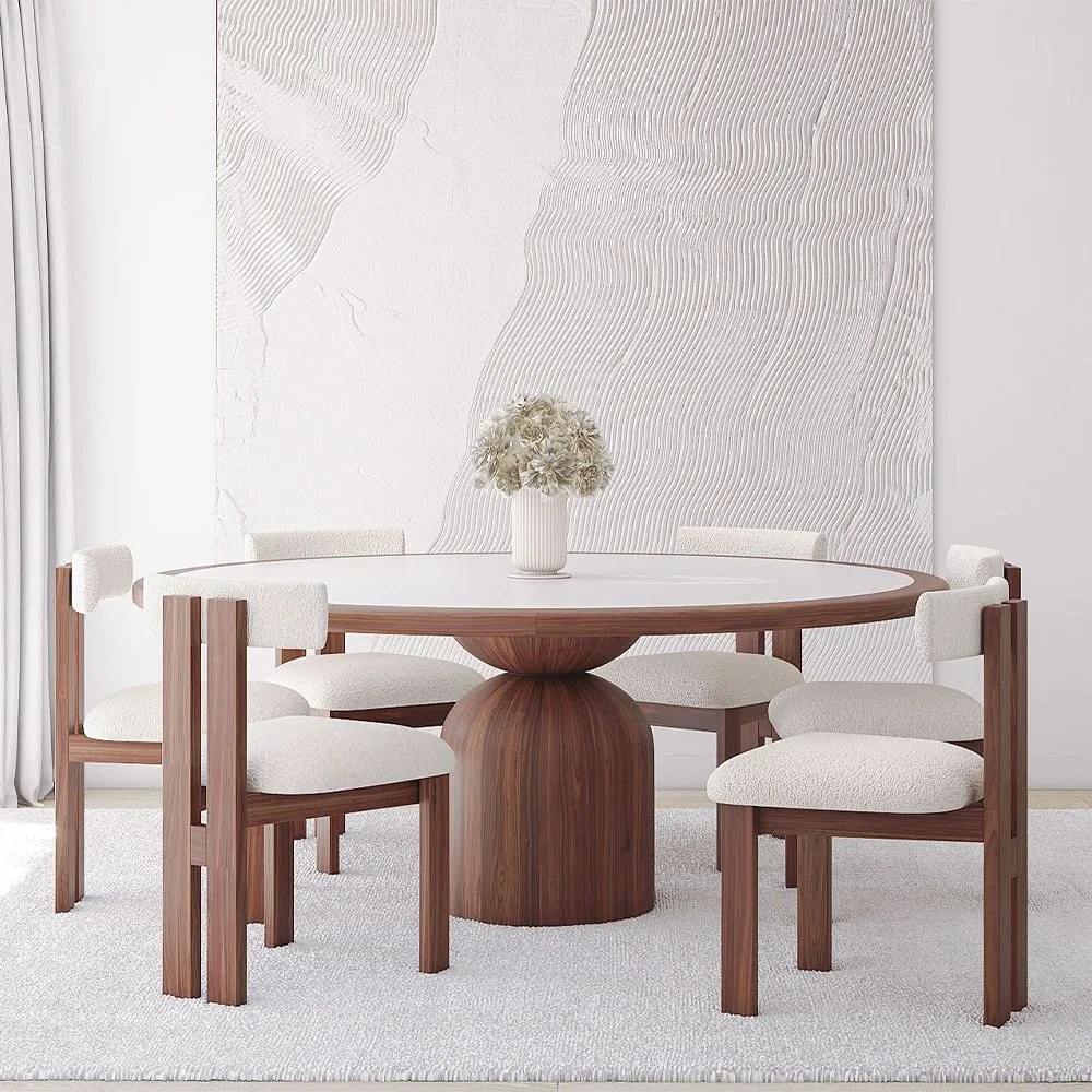 Okrągły Zestaw Jadalniany z 6 Drewnianymi Krzesłami - Minimalistyczny Design - Ivette image 8