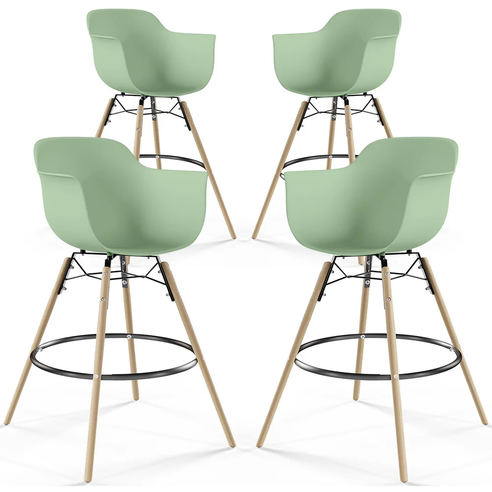 Stołek Barowy - Skandynawski Design - Drewniane Nogi - Zestaw 4 - Nordika image 8