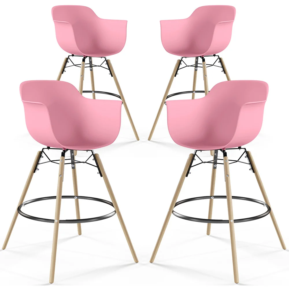 Stołek Barowy - Skandynawski Design - Drewniane Nogi - Zestaw 4 - Nordika image 8