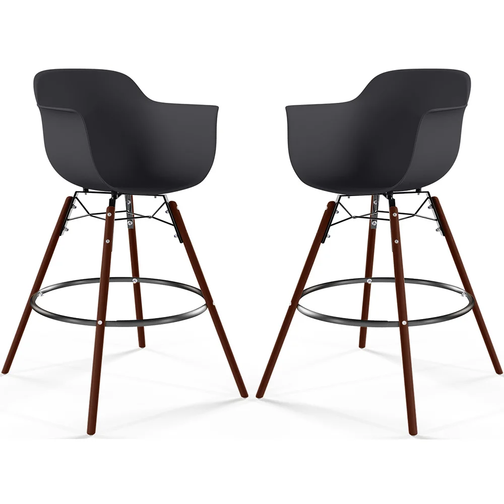 Stołki Barowe - Skandynawski Design - Ciemne Drewniane Nogi - Zestaw 2 - Nordika image 8