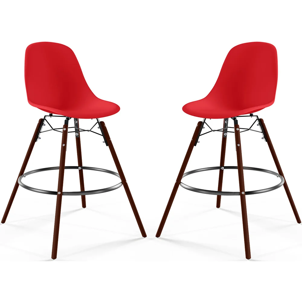 Stołki Barowe - Skandynawski Design - Ciemne Drewniane Nogi - Zestaw 2 - Skögur image 8