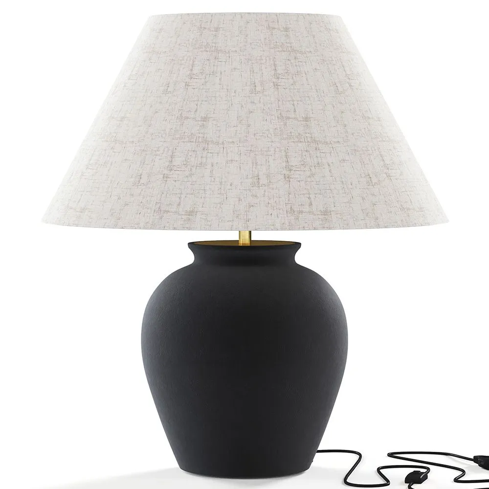 Lampa Stołowa Vintage - Podstawa Ceramiczna i Abażur z Tkaniny - Luno image 8