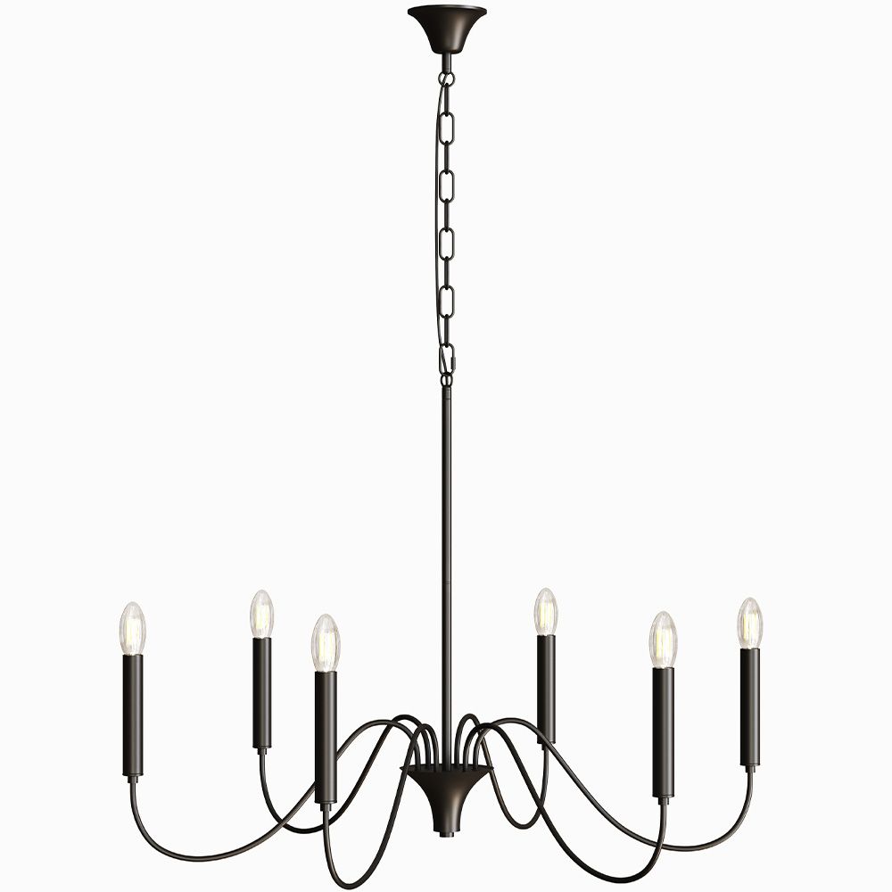 Lampa wisząca metalowa w stylu żyrandola matowa czarna – 6 ramion - Lumella image 8