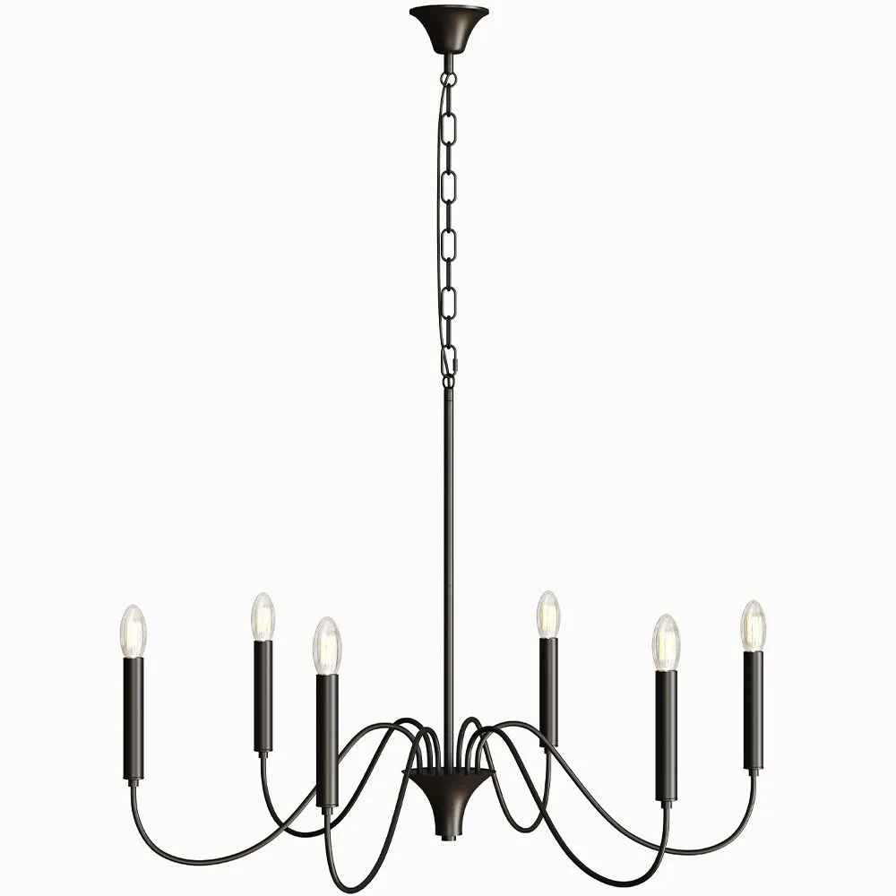 Lampa wisząca metalowa w stylu żyrandola matowa czarna – 6 ramion - Lumella image 8